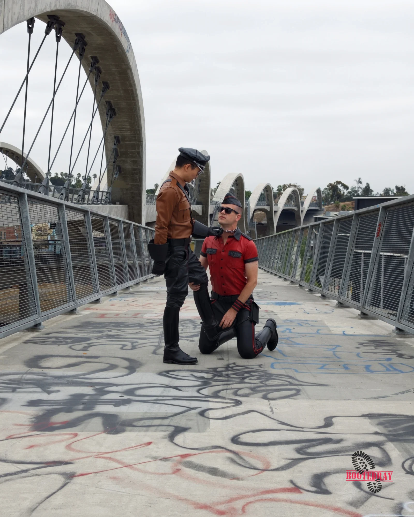 Six Street Bridge Leather Walk with My slave — scene 9