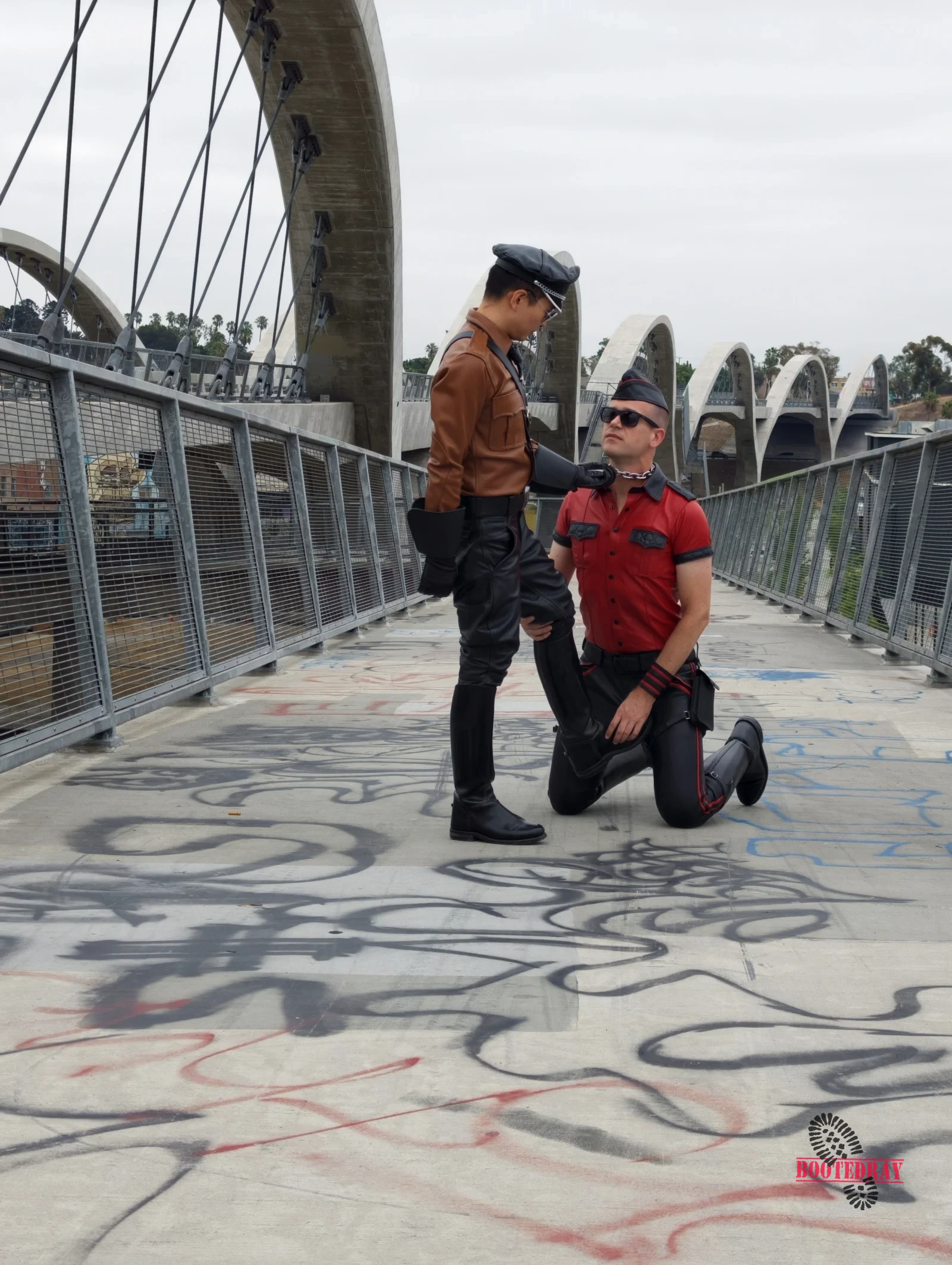 Six Street Bridge Leather Walk with My slave — scene 17
