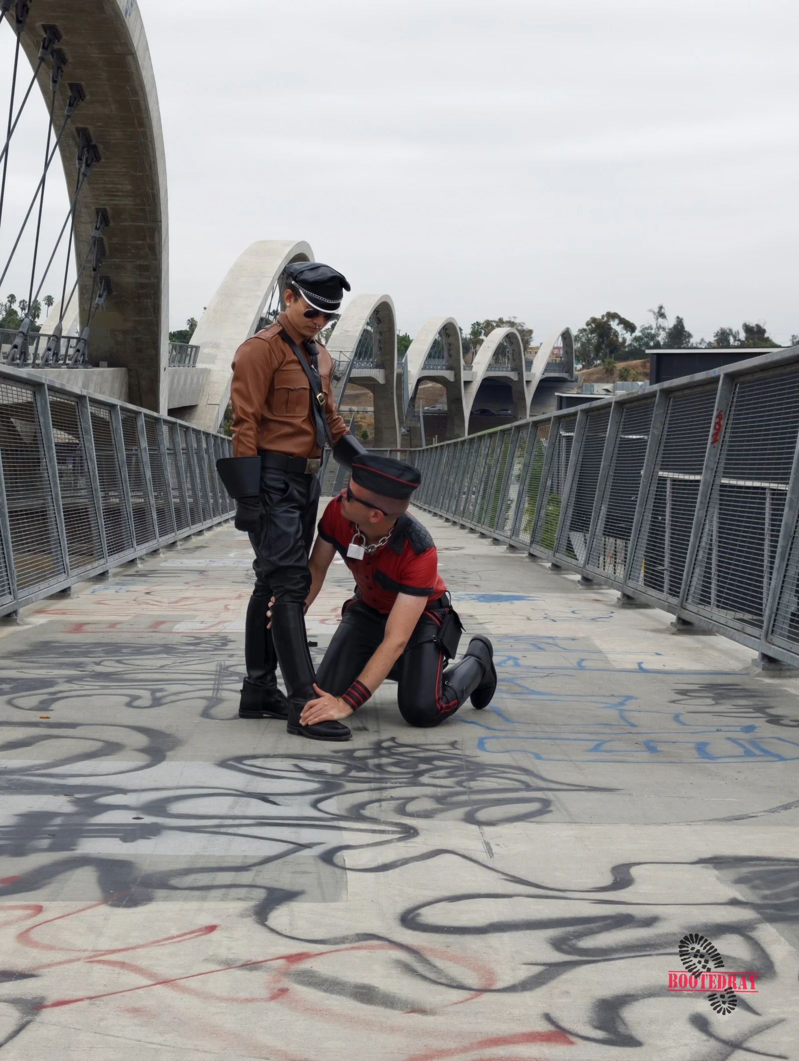 Six Street Bridge Leather Walk with My slave — scene 18