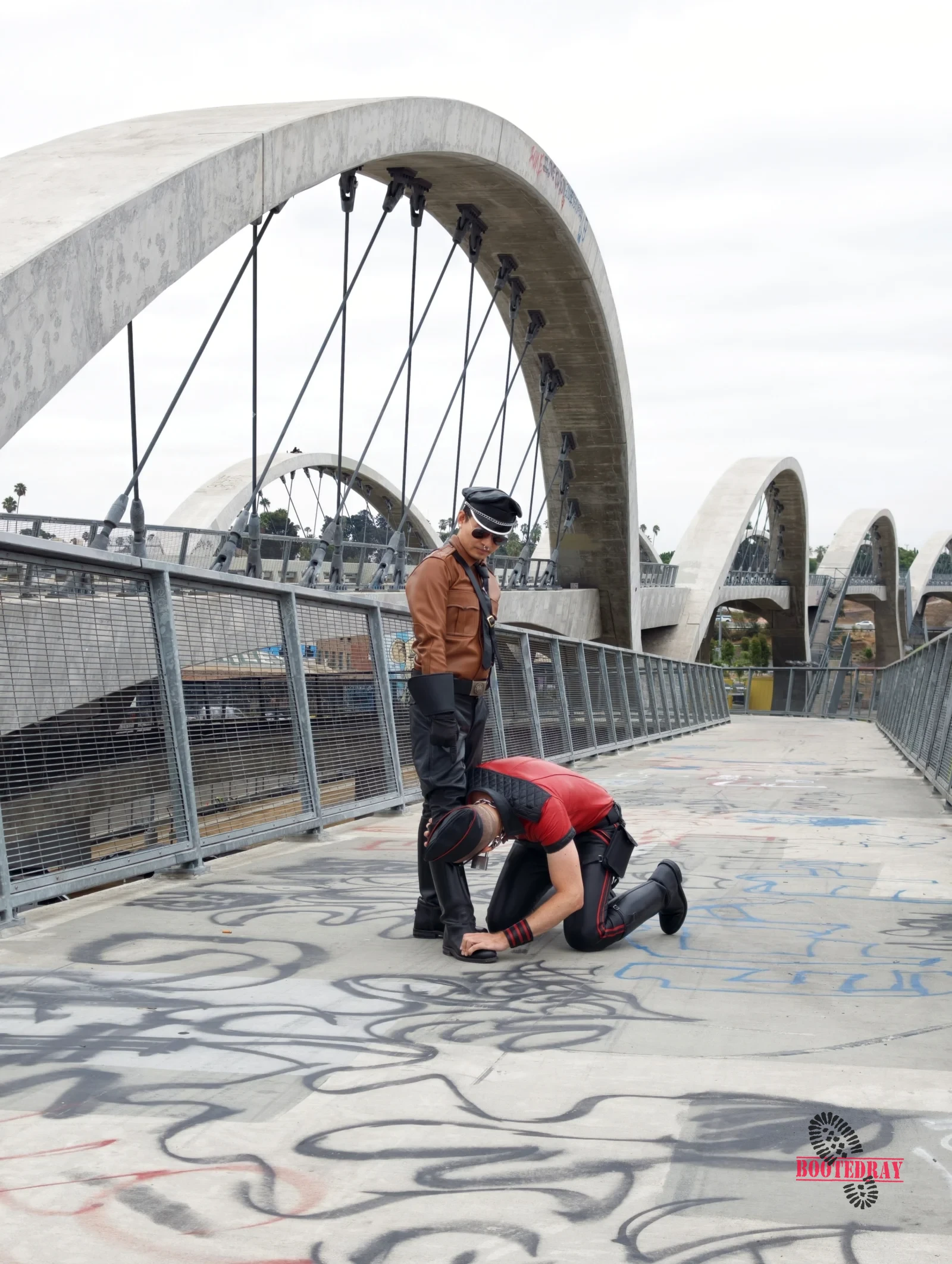 Six Street Bridge Leather Walk with My slave — scene 20
