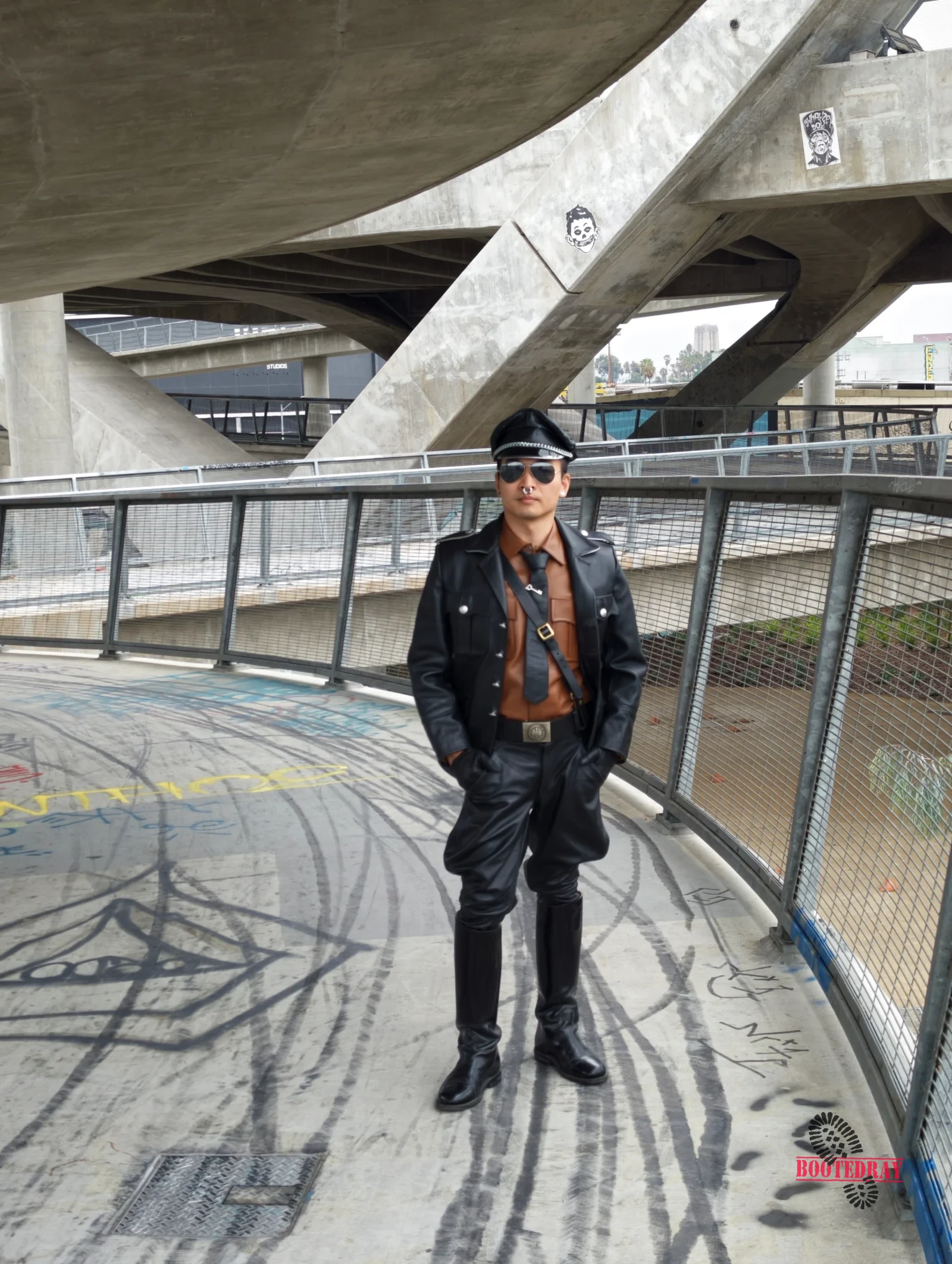 Six Street Bridge Leather Walk with My slave — scene 42