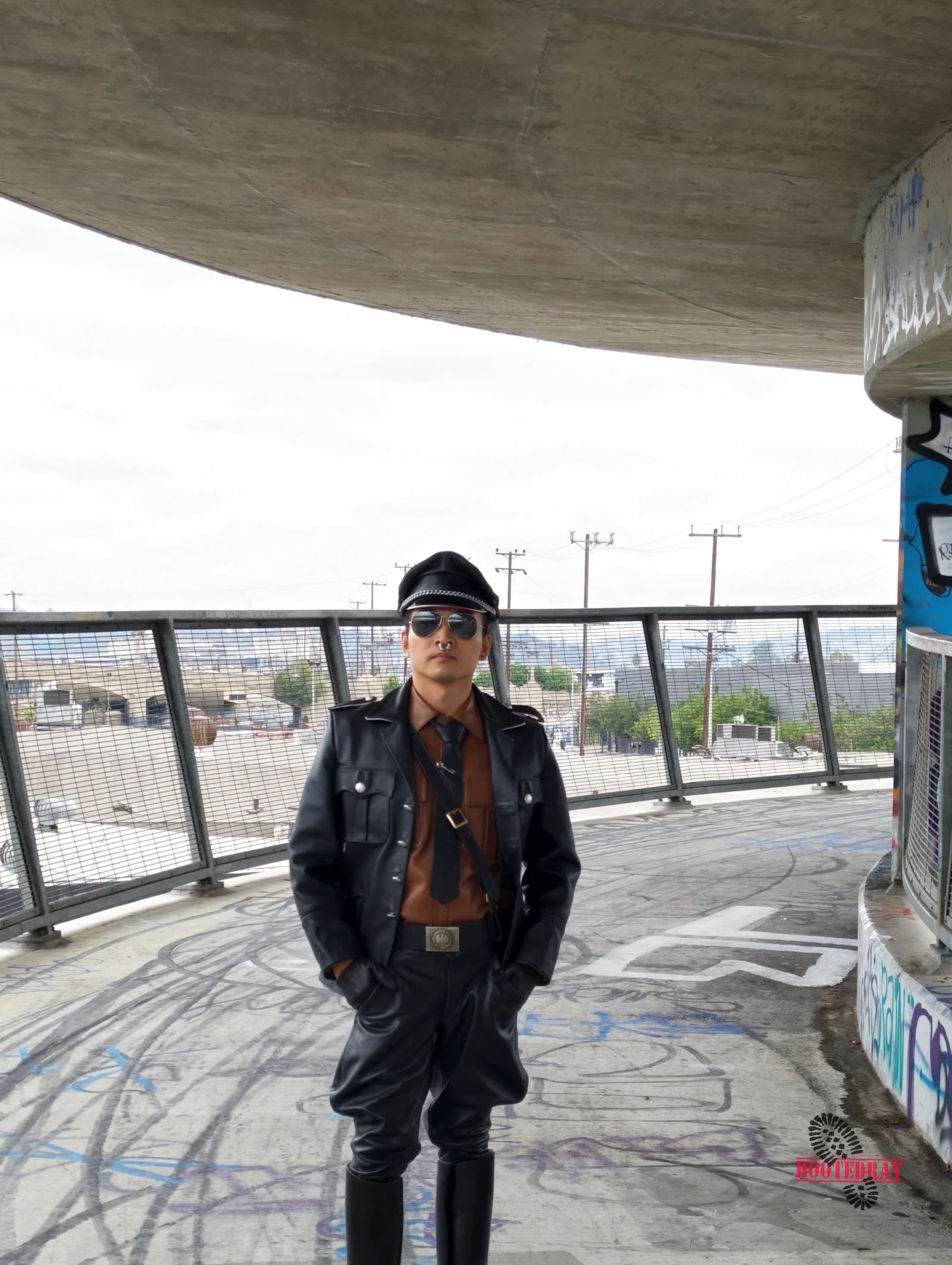 Six Street Bridge Leather Walk with My slave — scene 43